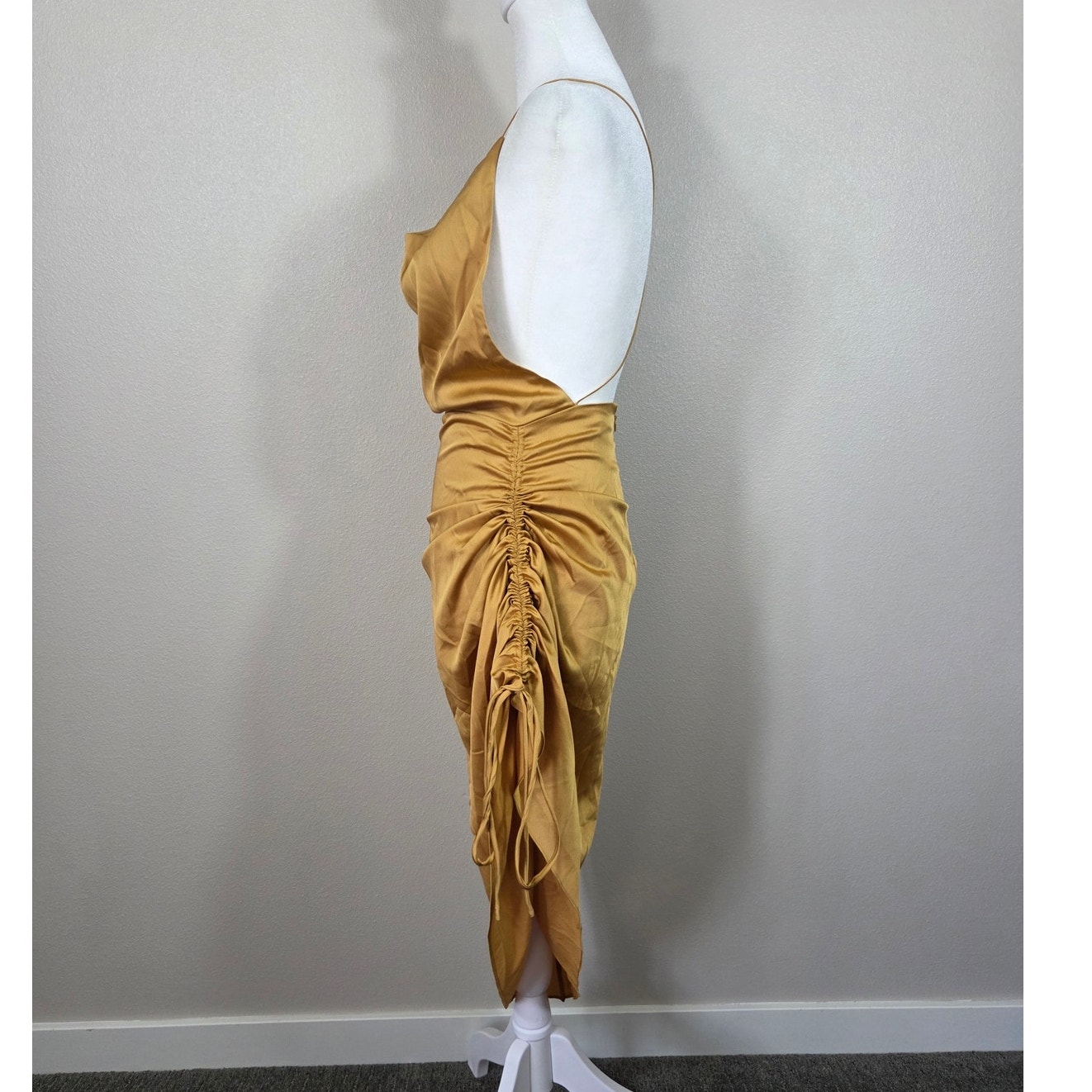 21six Couture Luxury Gold Satin Cowl Neck Asymmetrical Midi Slip Dress Small — image 4 of 8